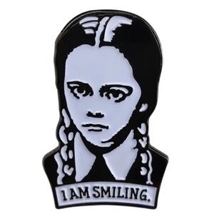 Wednesday Addams “I am Smiling” Black and White Enamel Metal Pin